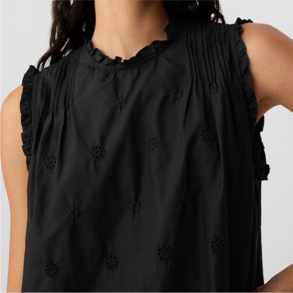 Gap x Doen Dress eyelet ruffle mini dress black sleeveless medium NEW baby doll - Picture 4 of 12